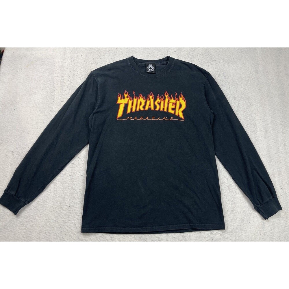 Vintage Size Medium Thrasher Magazine Black Long Sleeve Fire Logo T-Shirt